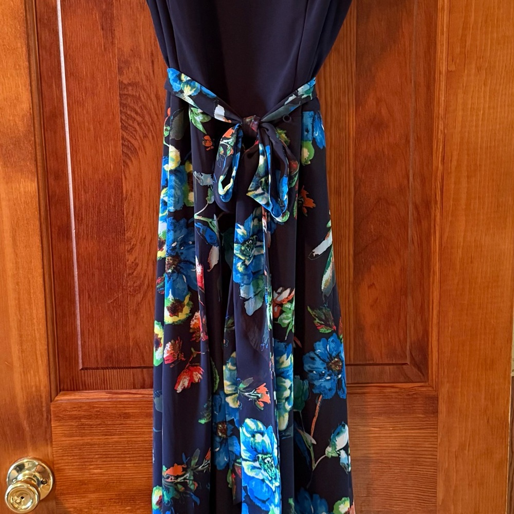 Leslie Fay Dark Blue Floral Maxi Dress